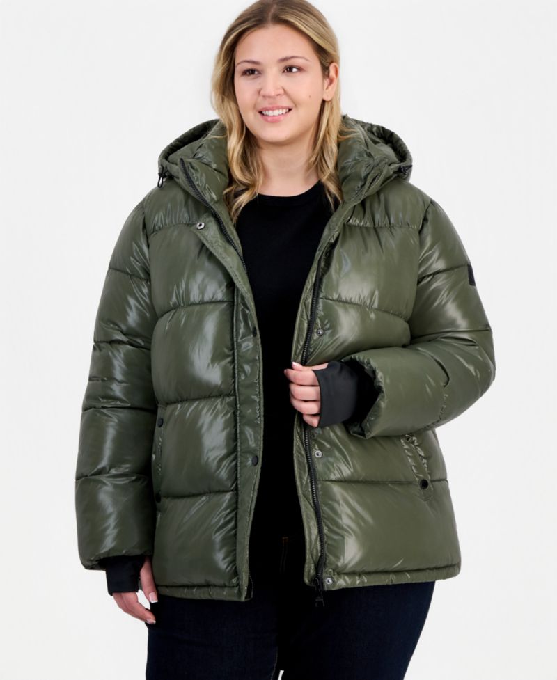 Plus Size Hooded Puffer Long-Sleeve Jacket