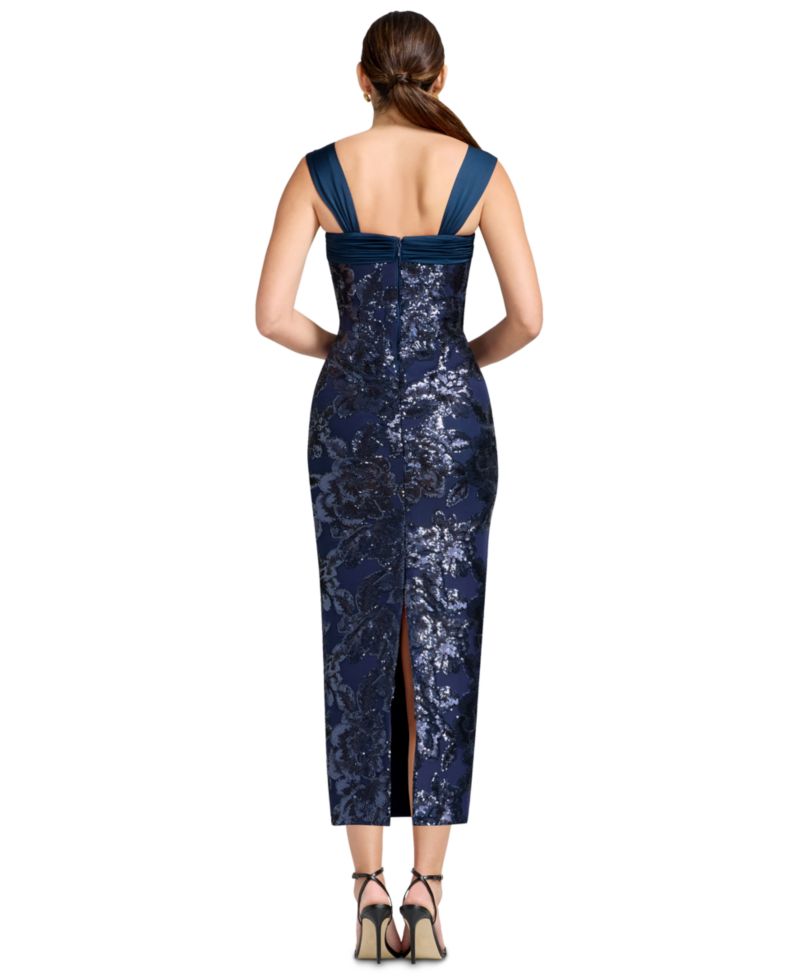 Women's Sequin Square Neck Bodycon Tea Length Dress