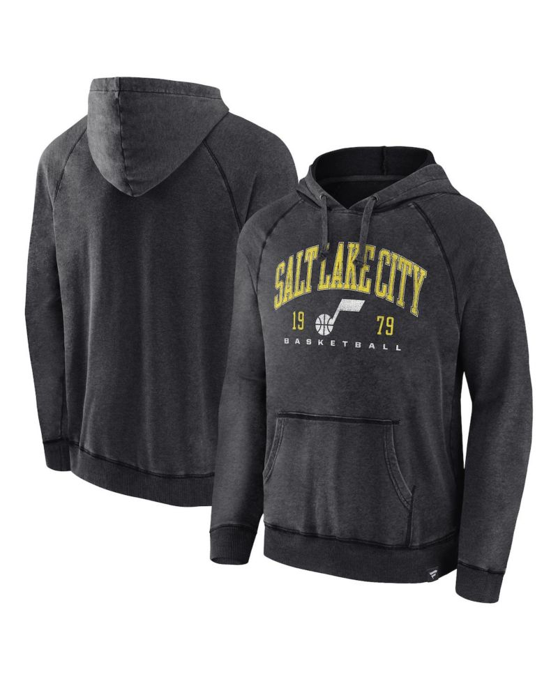 Men's Heather Charcoal Distressed Utah Jazz Foul Trouble Snow Wash Raglan Pullover Hoodie