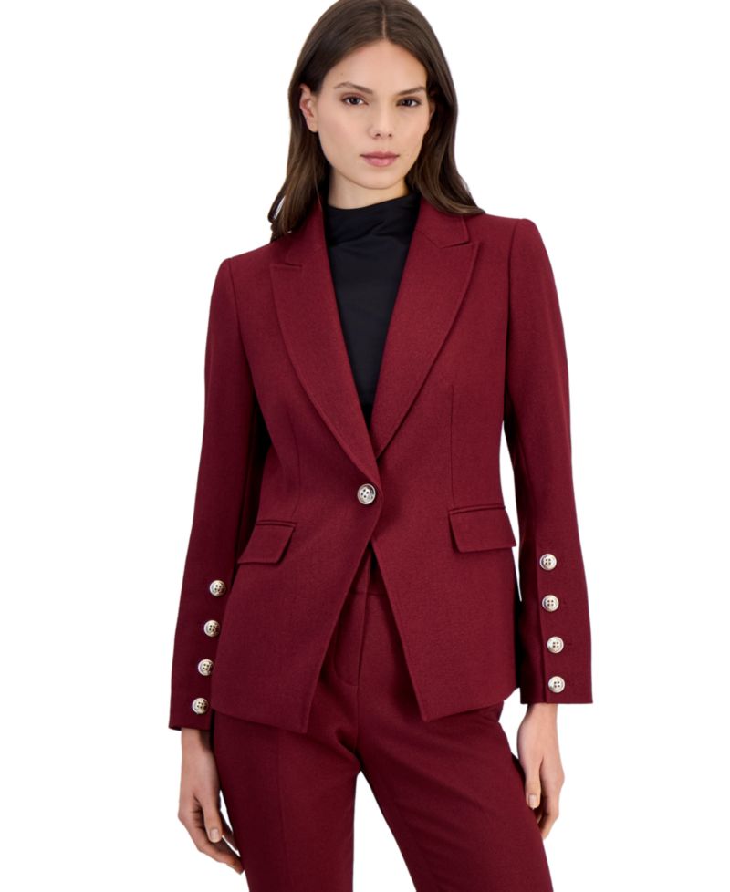 Petite Single-Breasted Shoulder-Pad Blazer