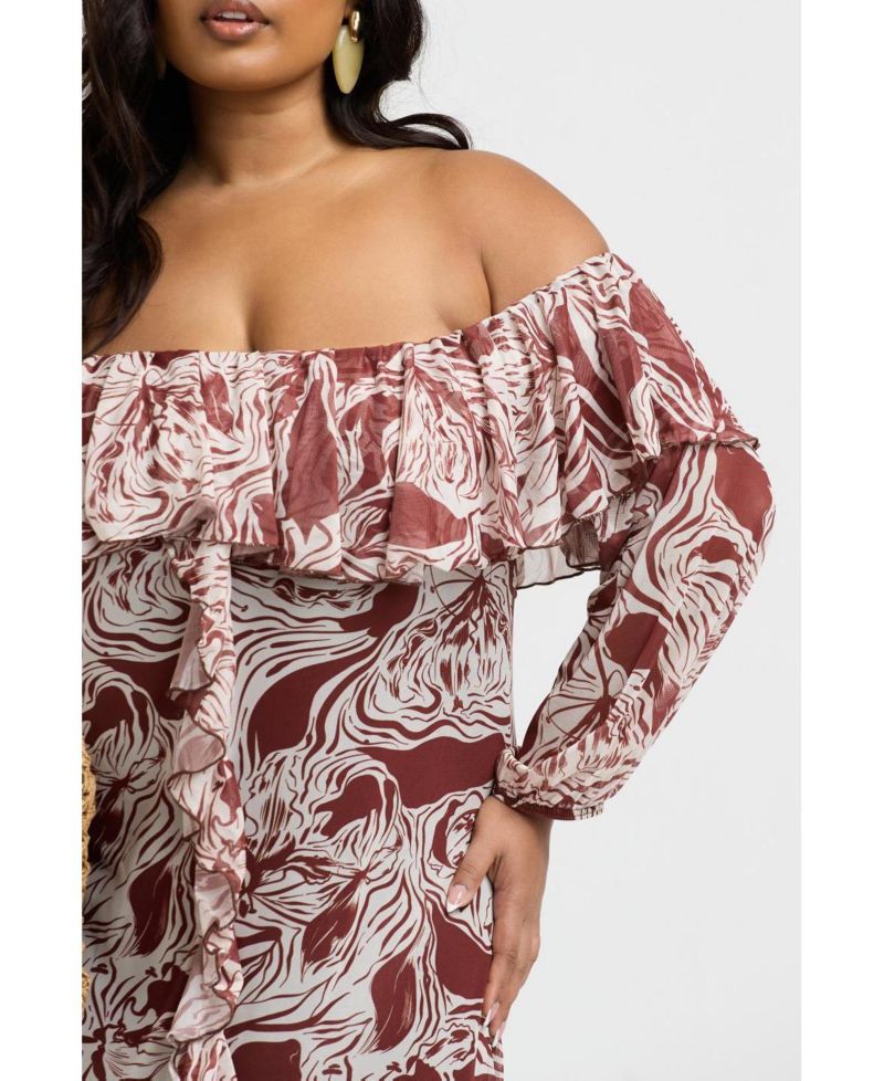Women's Curve Ruffle Bardot Midaxi Dress