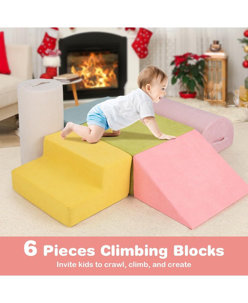 High-Density Foam Stackable Chenille Climbing Blocks, 6-Piece Set