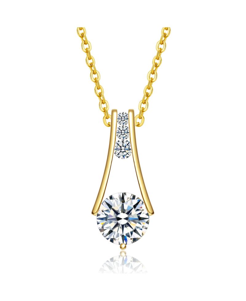 Sterling Plated and Clear Cubic Zirconia Round Spring Ring Pendant Necklace