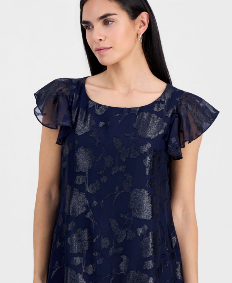 Petite Ruffled-Hem Flutter-Sleeve Dress