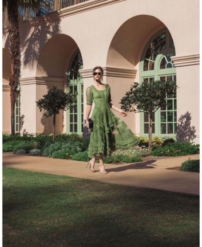 Women's Ruffle Scoop Neck Short-Sleeve Midi Dress
