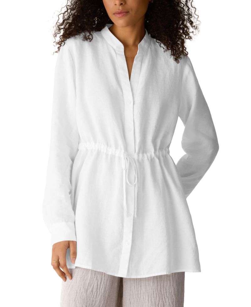 Women's & Plus Size Band Collar Long Shirt