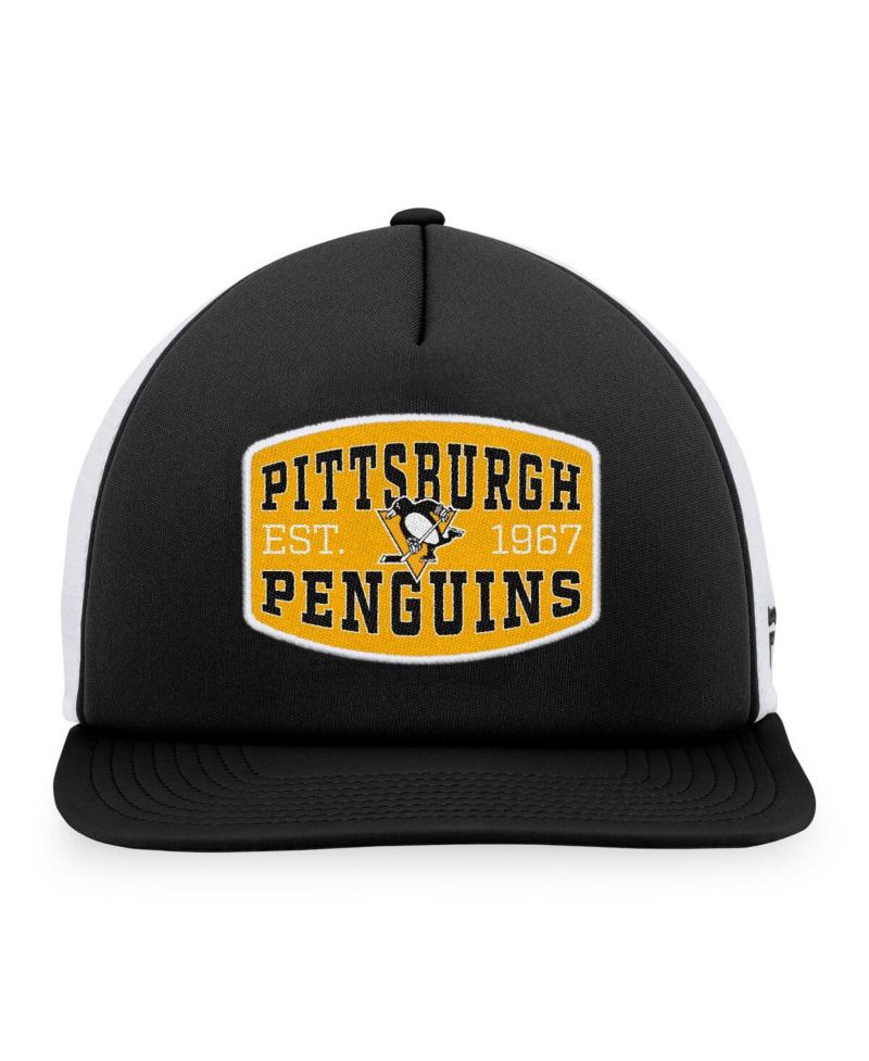 Men's Black/White Pittsburgh Penguins Foam Front Patch Trucker Snapback Hat