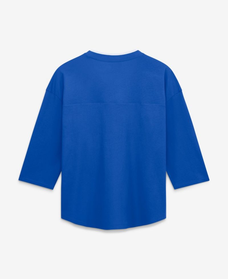 Women's Blue Detroit Lions Team First Deceptive Juke 3/4-Sleeve V-Neck T-Shirt