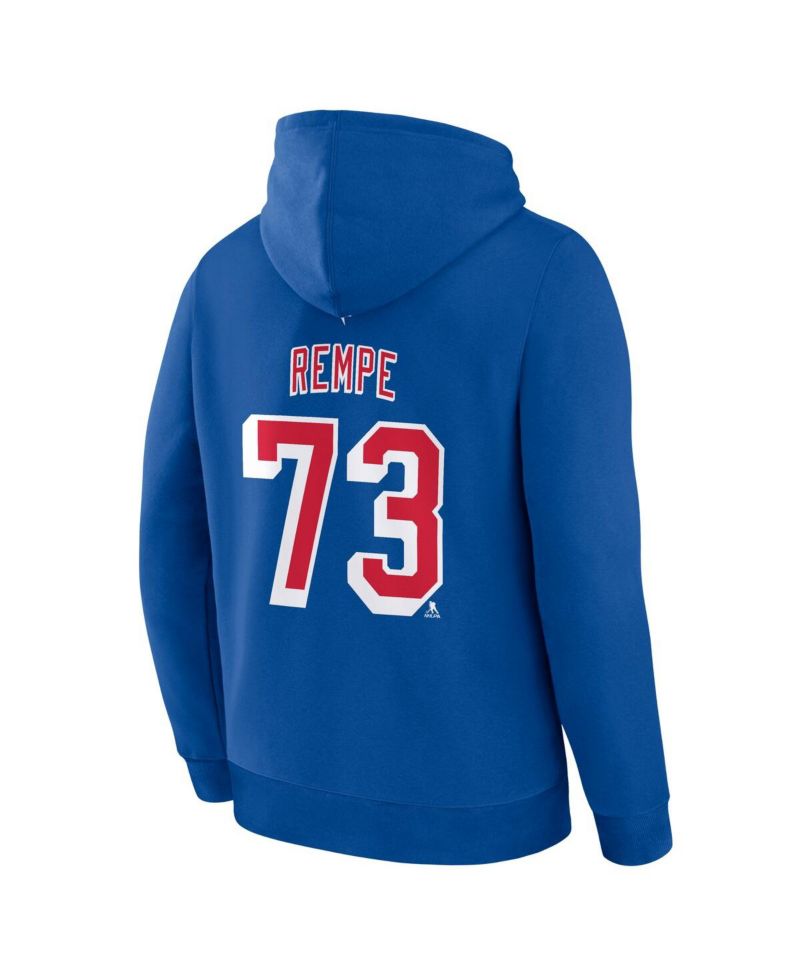 Men's Matt Rempe Blue New York Rangers Authentic Stack Name & Number Hoodie