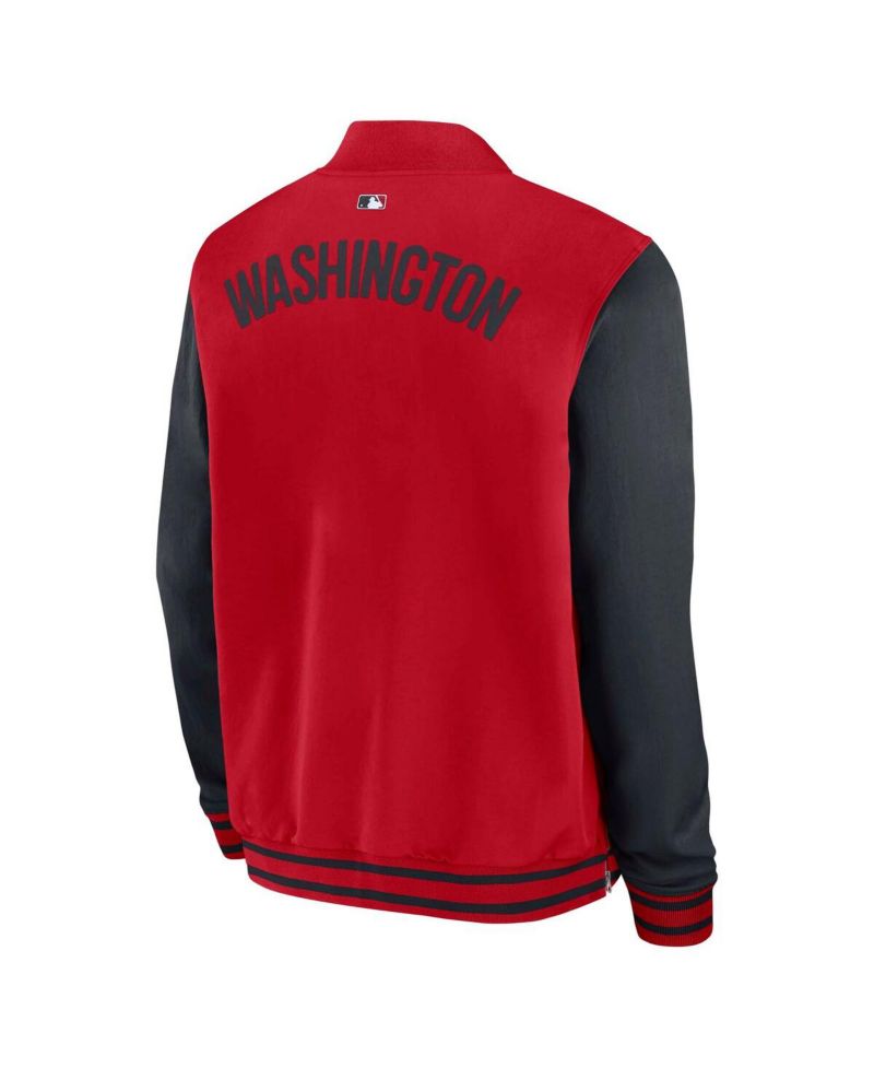 Men's Red/Navy Washington Nationals Authentic Collection Dugout Full-Zip Bomber Jacket