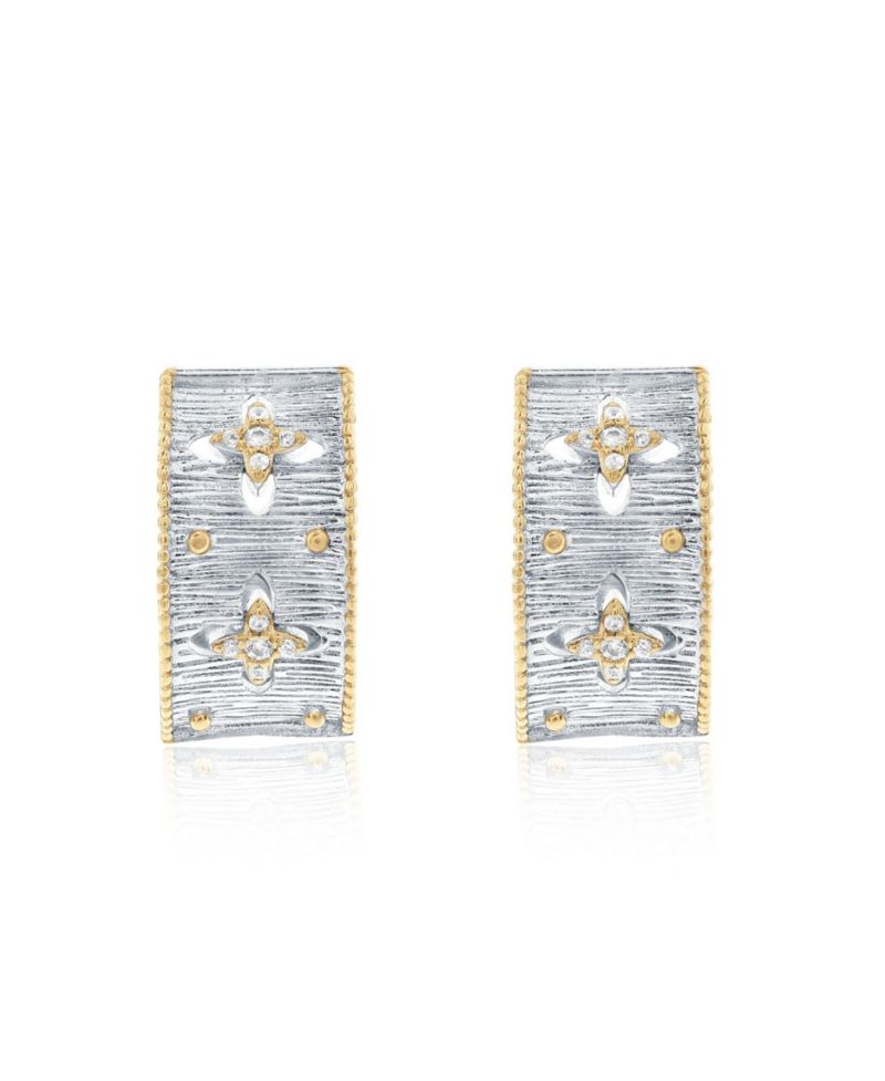 Sterling Cubic Zirconia Florentine Motif Huggie Hoop Earrings