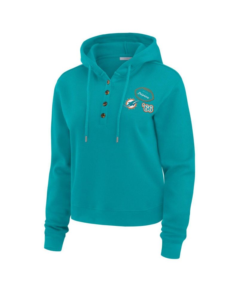 Women's Aqua Miami Dolphins Waffle Hoodie Pullover Top