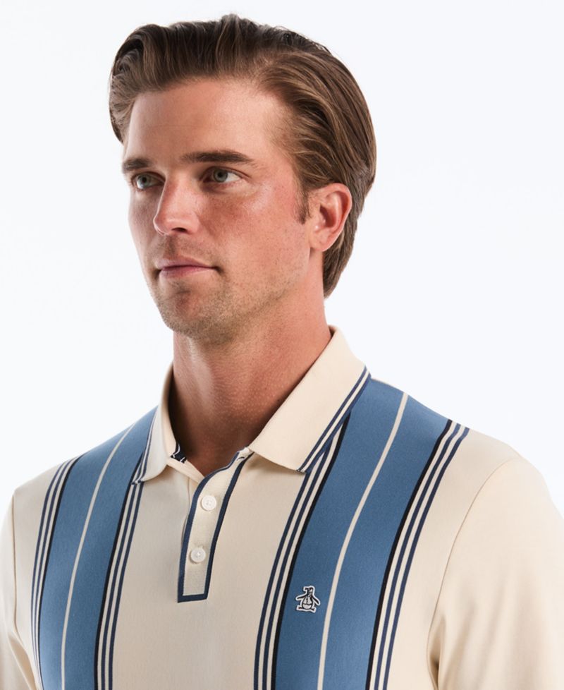 Men's Cotton Jacquard Vertical Stripe Short-Sleeve Polo Shirt