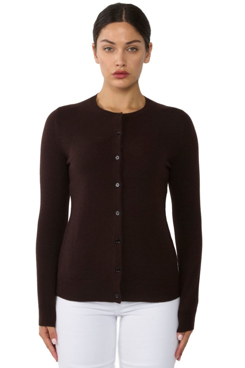 Women's 100% Cashmere Button Front Long Sleeve Crewneck Cardigan Sweater
