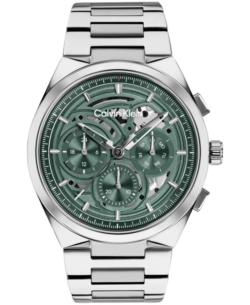 Men's Distinguish Skeleton Silver-Tone Stainless Steel Bracelet Watch 44mm