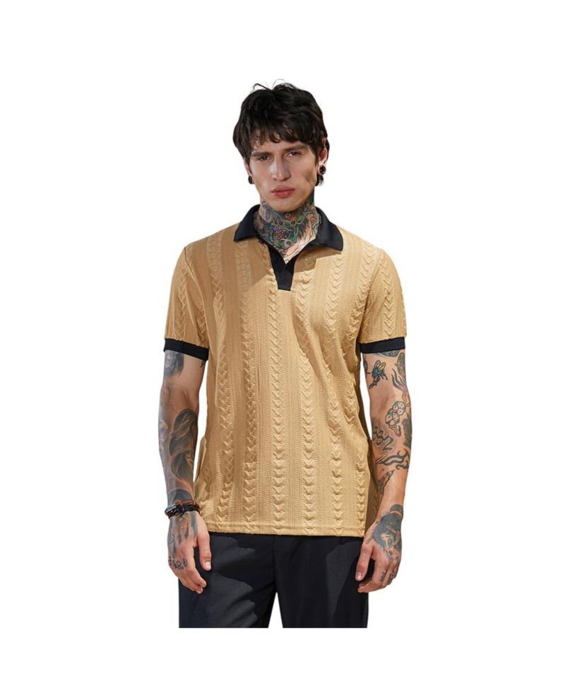 Men's Buff Beige and Obsidian Black Arc-Tactile Polo T-Shirt