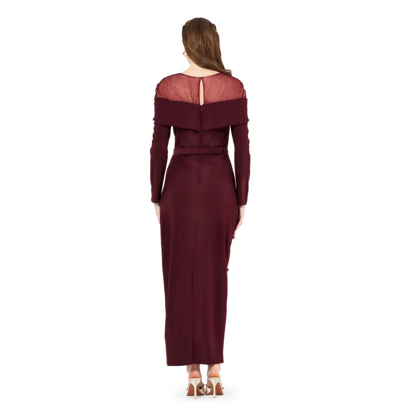Hand Embellished Tulle Panel Bardot Dress