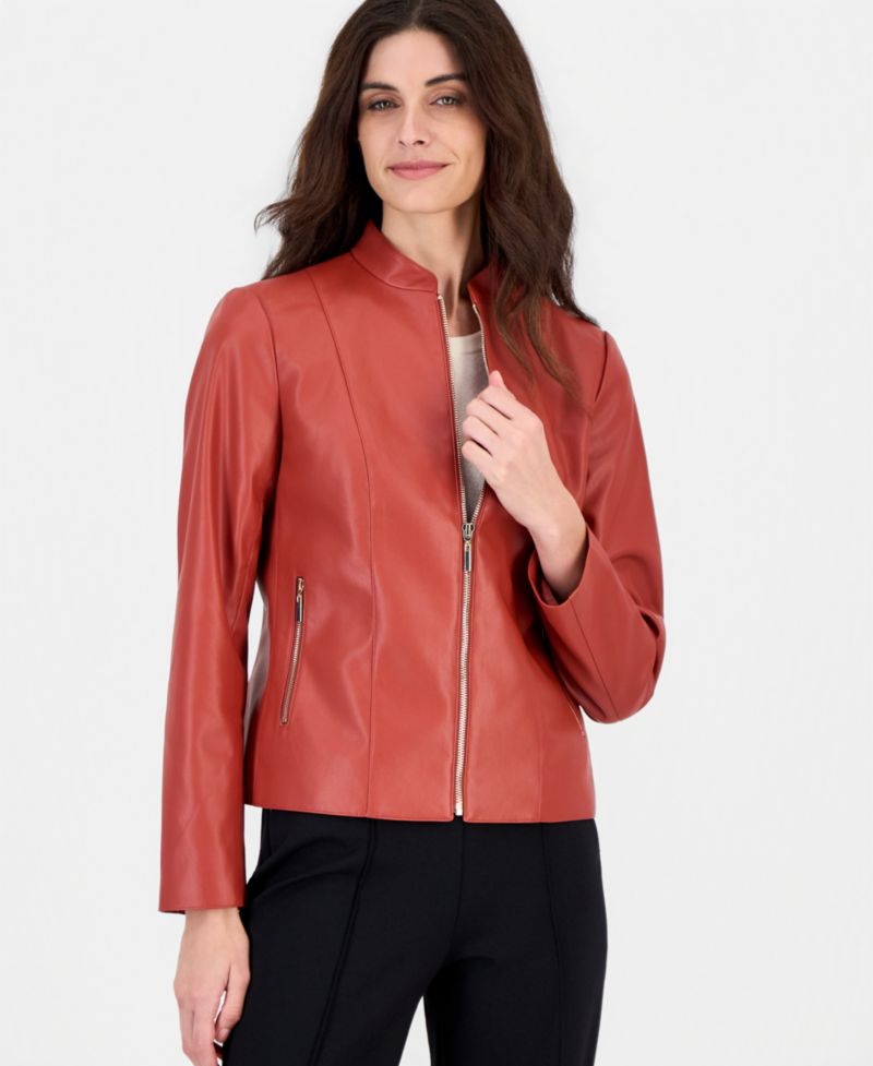 Petite Moto Fitted Zipper-Pocket Jacket