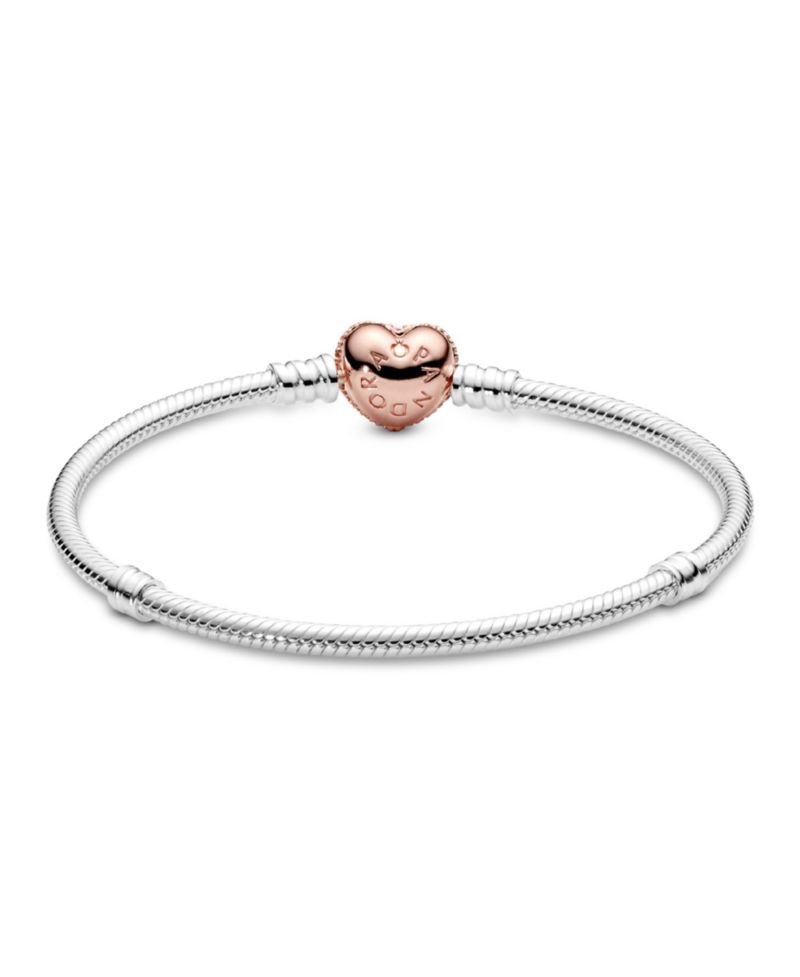 Moments Cubic Zirconia Pave Heart Clasp Snake Chain Bracelet