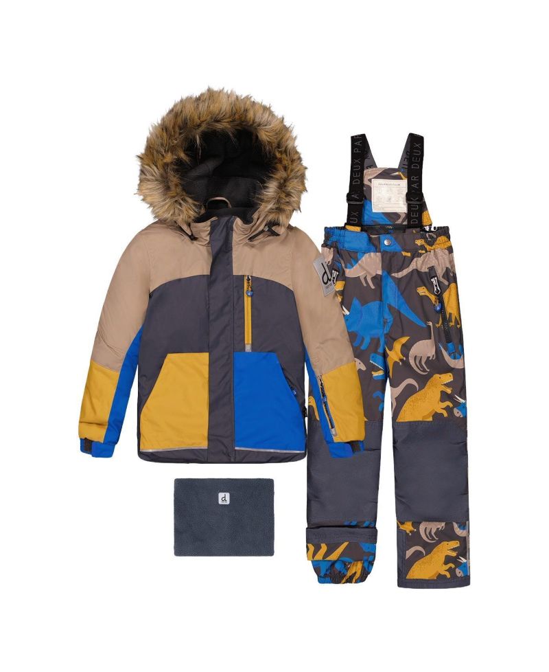 Big Boys 6-16 Two Piece Play Snowsuit Colorblock with Dinosaur Print Pants