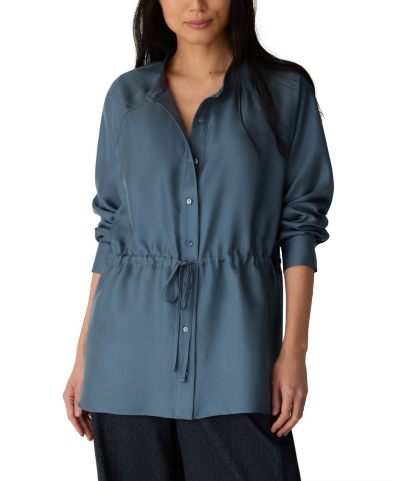 Women's Mandarin Collar Long-Sleeve Silk Blouse