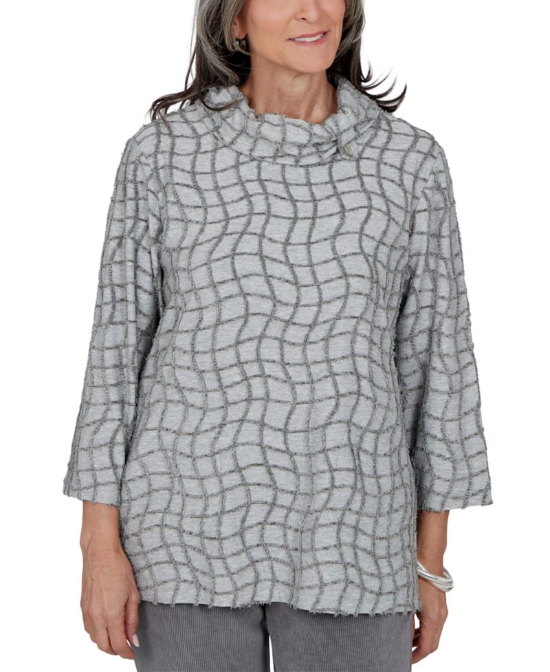 Petite 3/4-Sleeve Cowl Neck Geometric Blouse