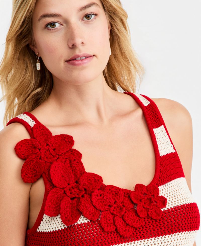 Women's Floral Crochet Striped Tank