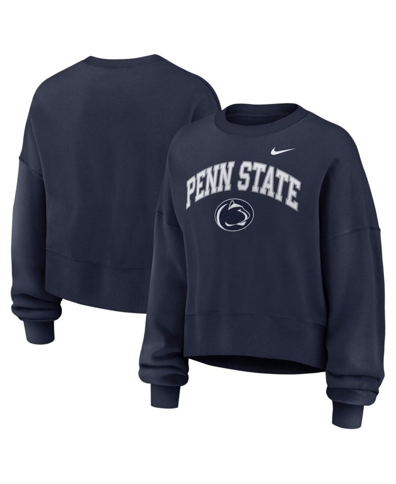 Women's Navy Penn State Nittany Lions Oversized Phoenix Arch Pullover Sweatshirt