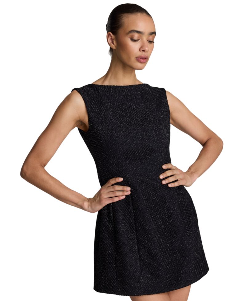 Women's Boat-Neck Scoop-Back Tweed Mini Dress