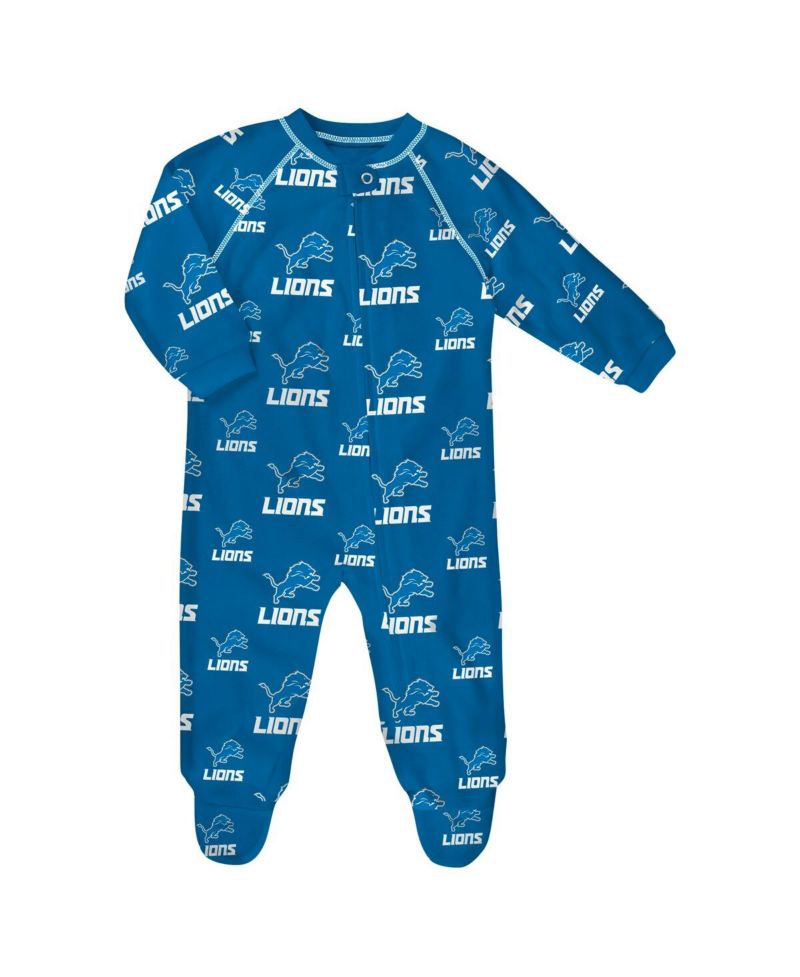 Baby Boys and Girls Blue Detroit Lions Allover Print Raglan Full-Zip Sleeper