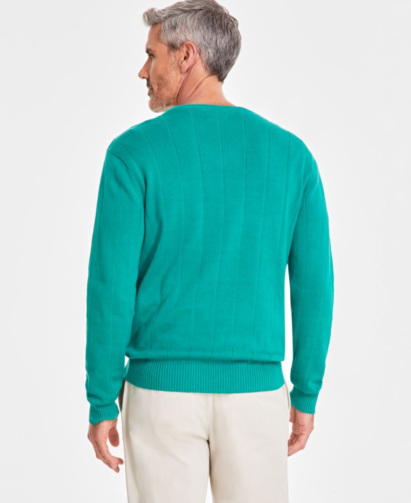 Men's Drop-Needle V-Neck Cotton Sweater