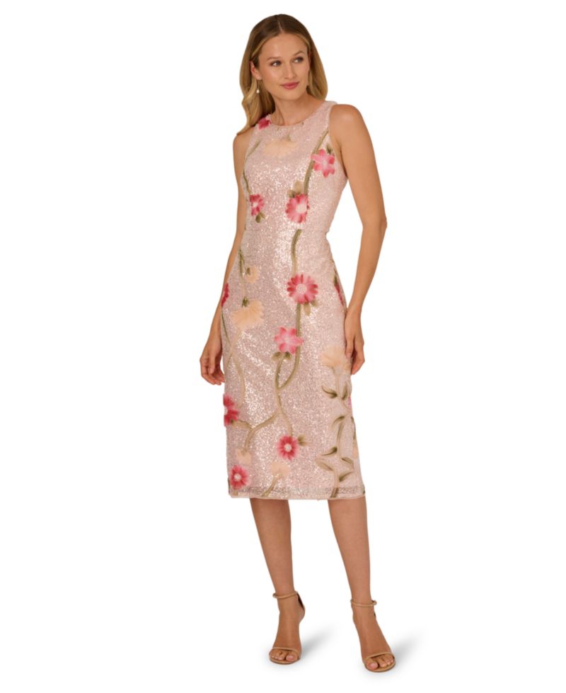 Women's Sequin Detail Floral Column Sleeveless Dress