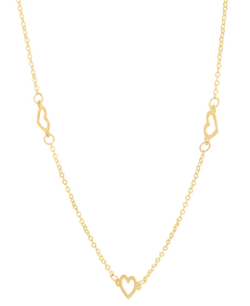Polished Open Heart Station 18" Collar Necklace in 10k Gold