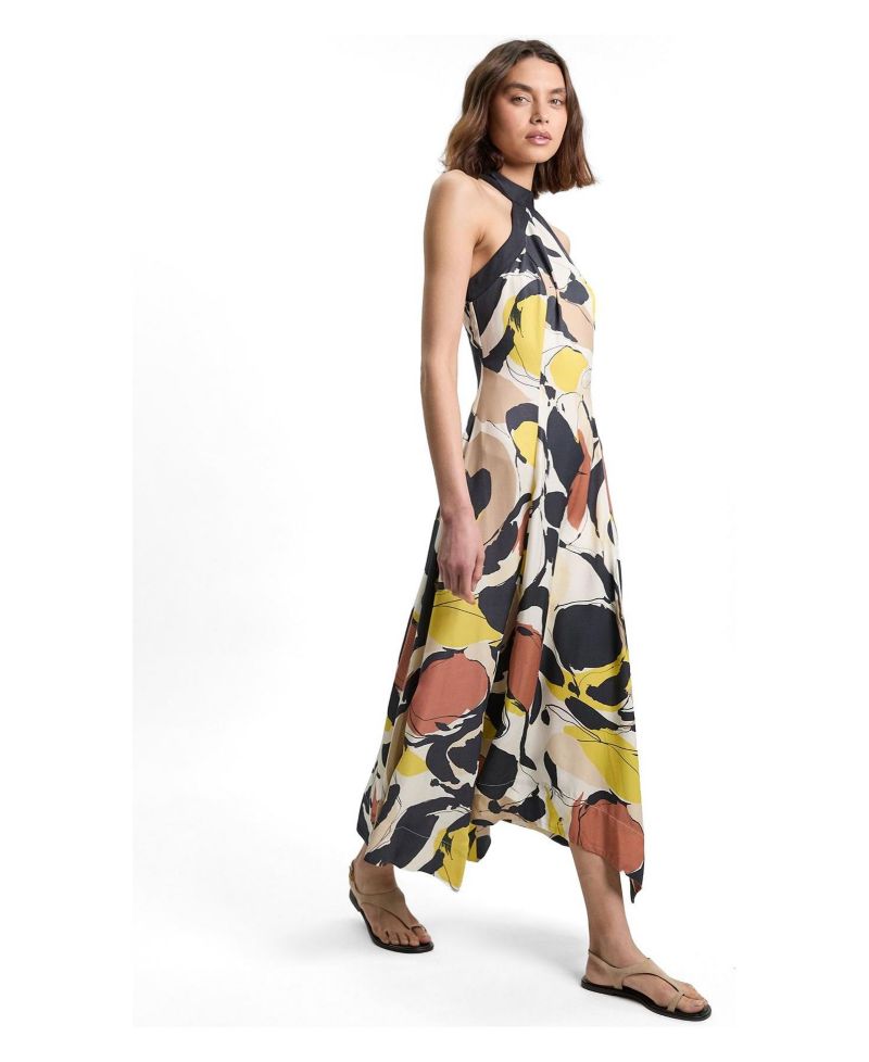 Women's Abstract Print Halter Maxi Dress