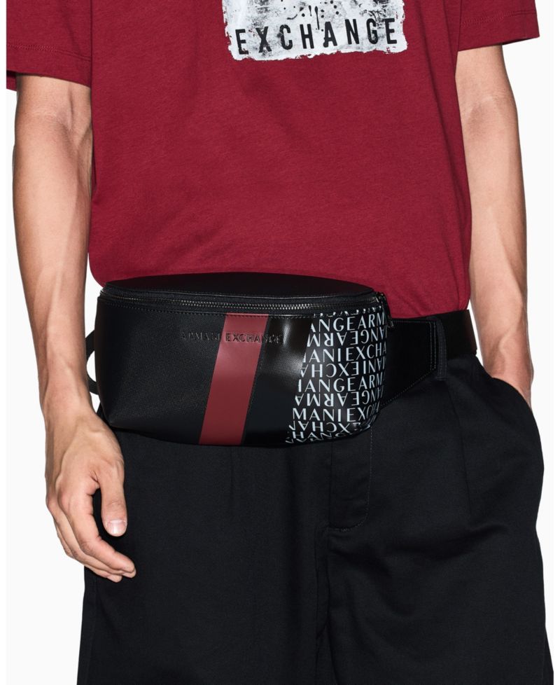 Men's Striped Detail Logo Graphic Belt Bag