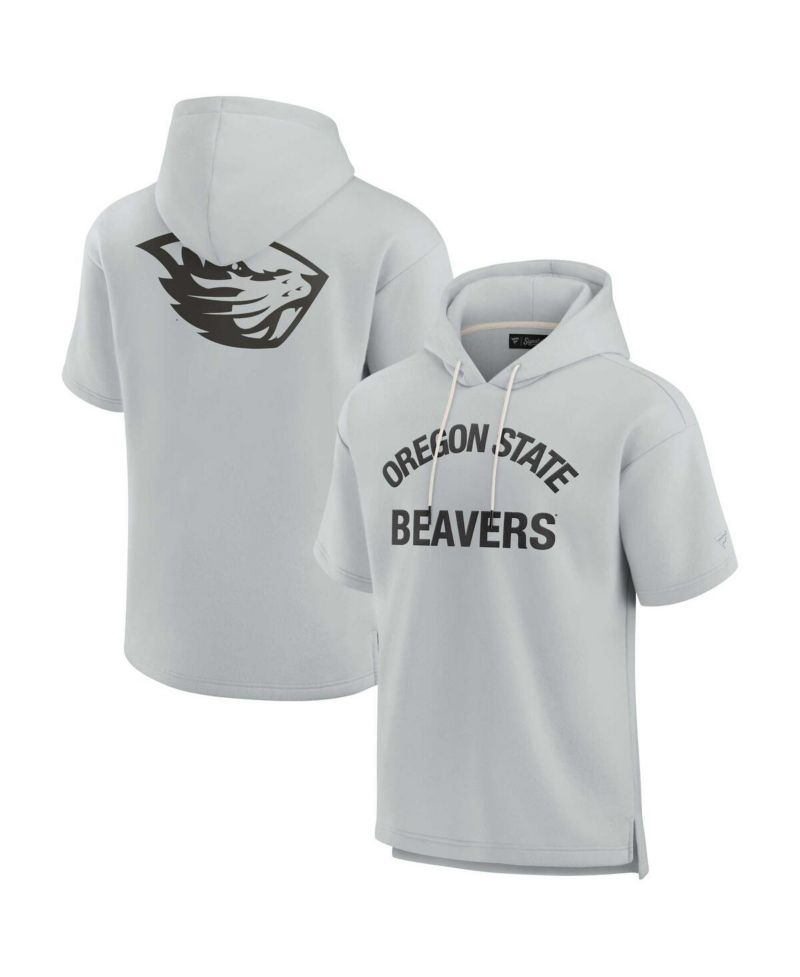 Men's and Women's Gray Oregon State Beavers Super Soft Fleece Short Sleeve Pullover Hoodie