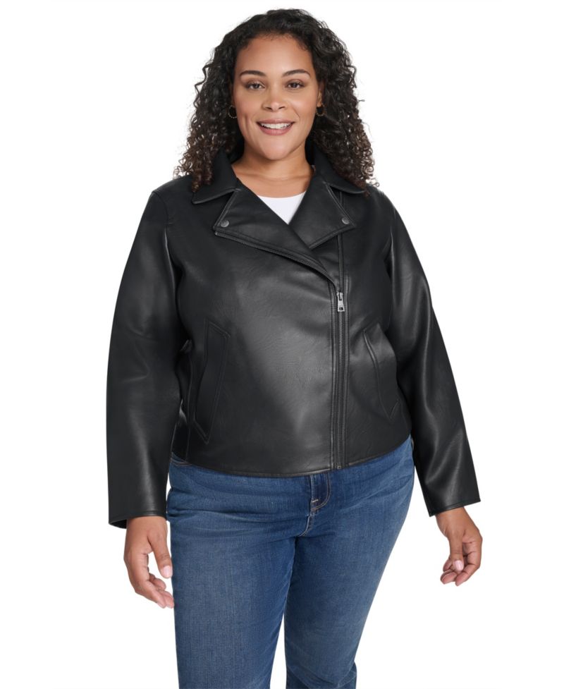 Plus Size Faux-Leather Long Sleeve Moto Jacket