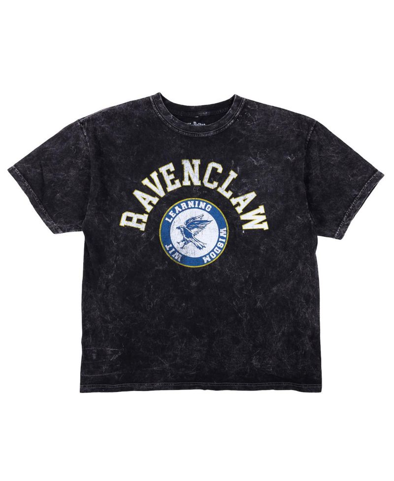 Men's Ravenclaw Varsity Black Vintage Mineral Wash Crew Neck Short Sleeve T-shirt