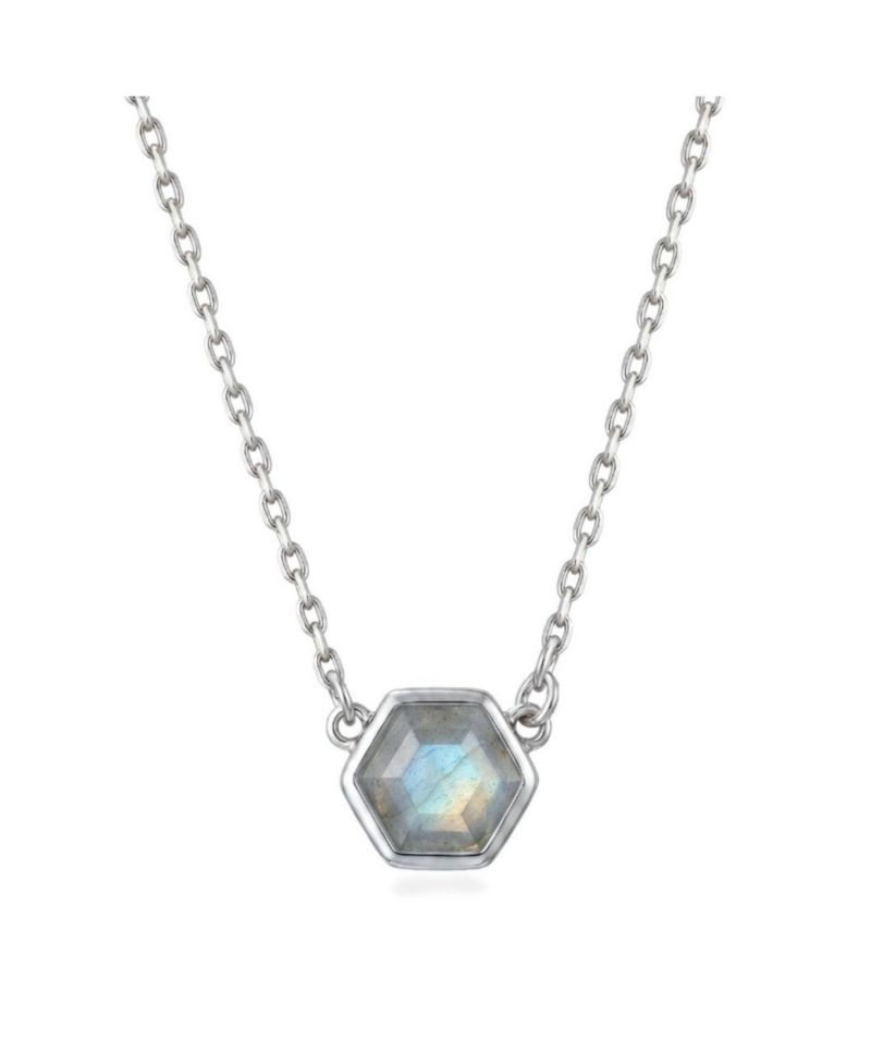 Silver Plated Hexagon Labradorite Pendant Necklace