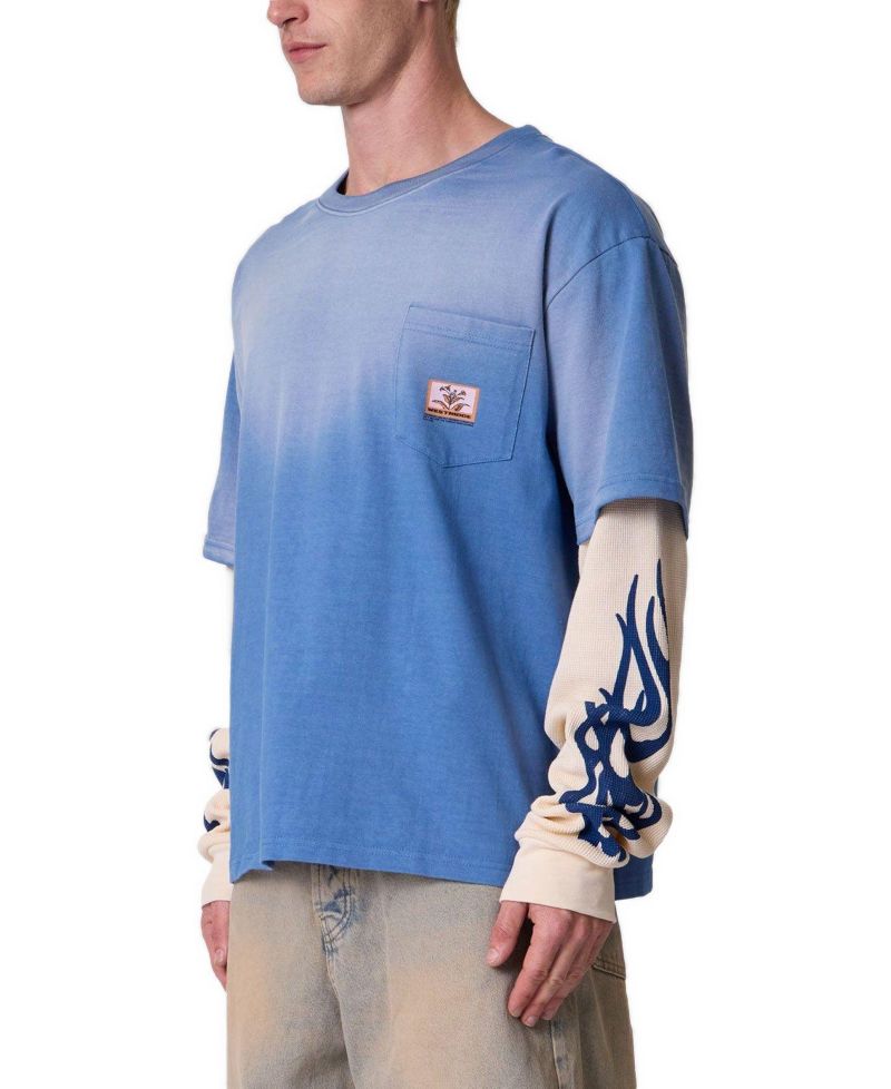 Men's Layered Flame Graphic Oversized-Fit Pocket Long-Sleeve T-Shirt