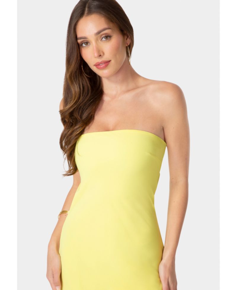 Women's Strapless Cascade Ruffle Chiffon Maxi Dress