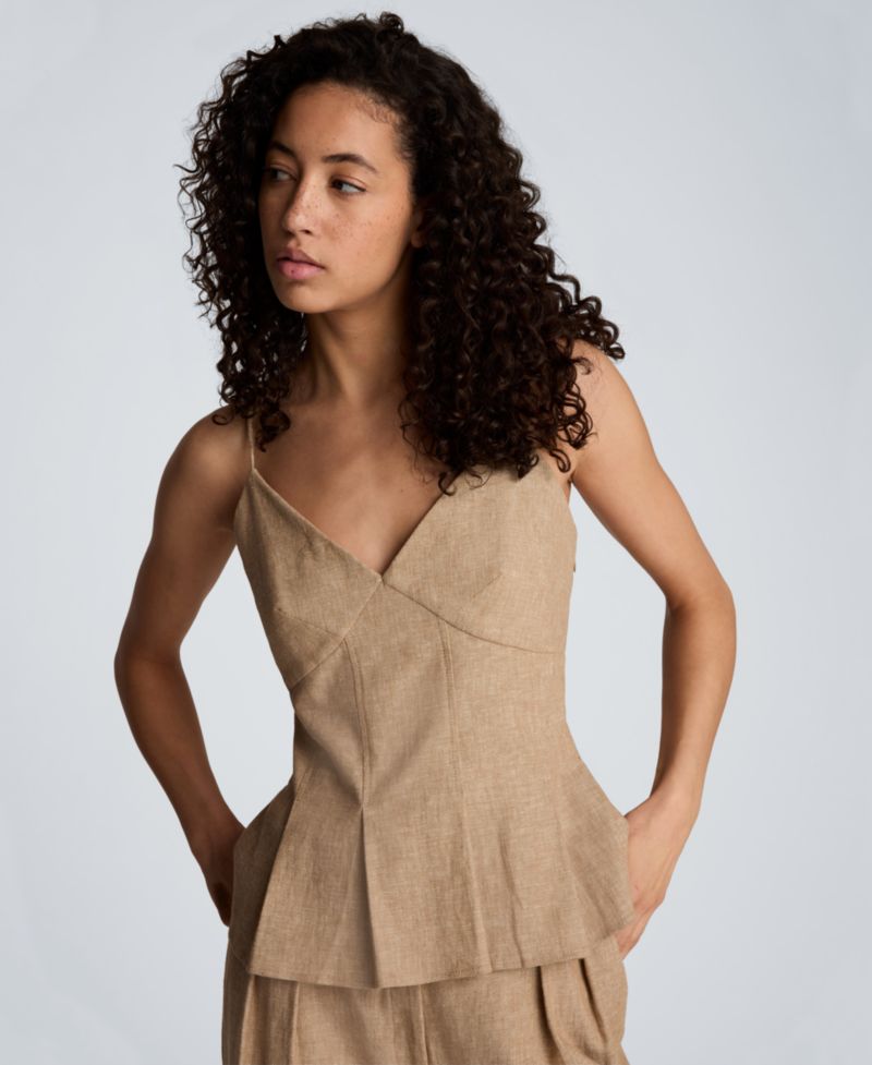 Women's Fitted V-Neck Cami Pleated Top