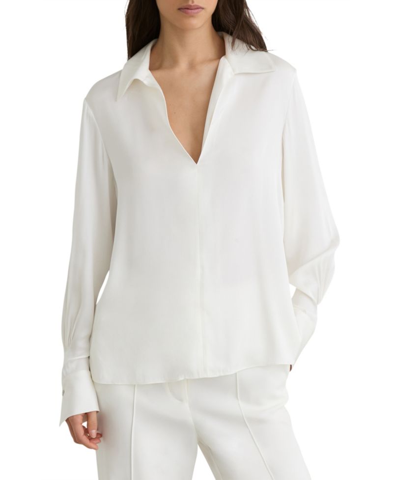 Women's Silk-Blend Open-Collar Shirt