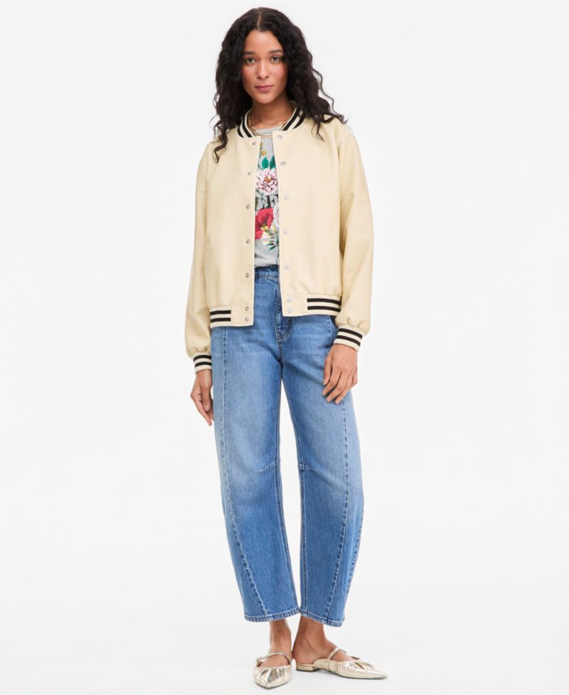 Women's Faux-Leather Varsity Bomber Jacket
