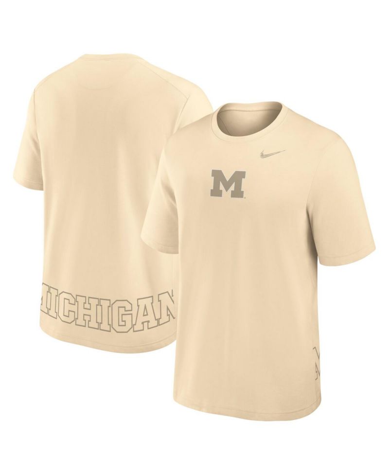 Men's Cream Michigan Wolverines Primary Statement Two-Hit Performance T-Shirt