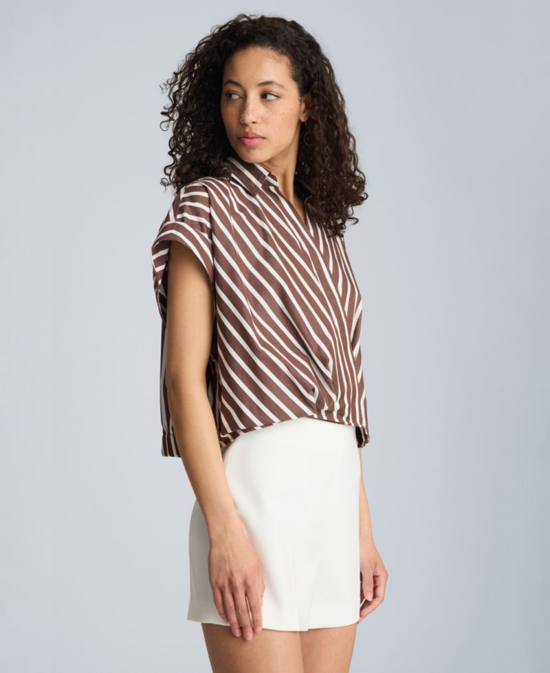 Women's Cotton Striped Collared Neck Top