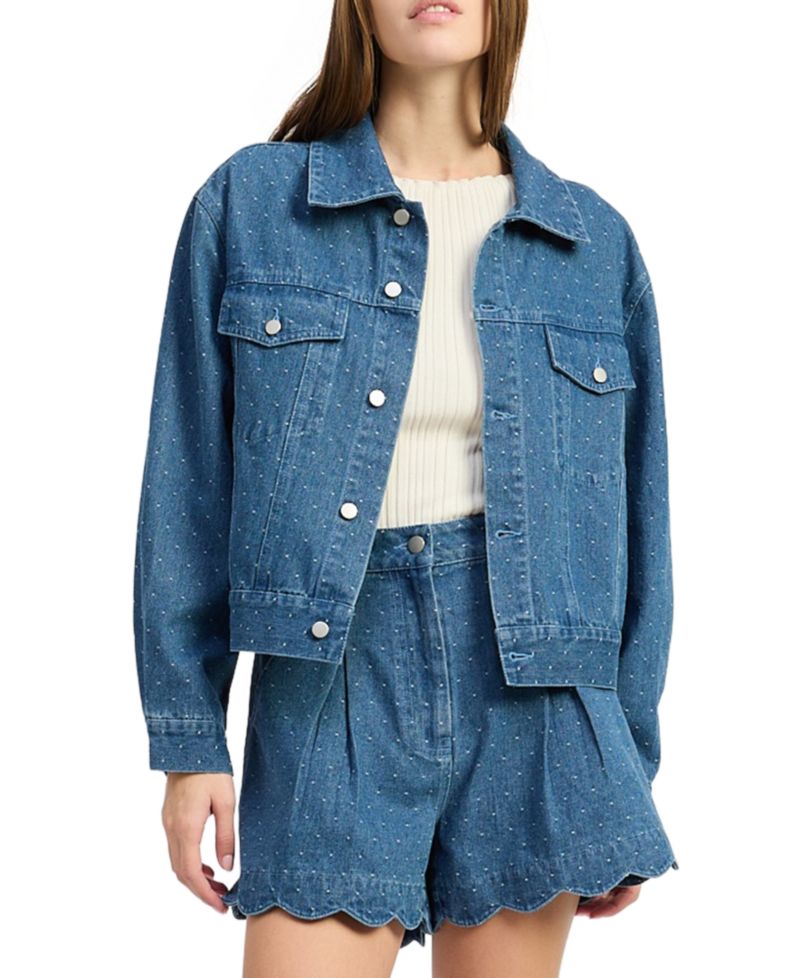 Women's Heidi Polka Dot Collared Denim Jacket