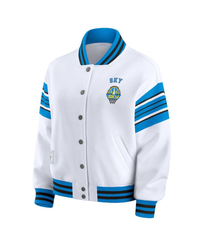 Women's White/Blue WNBA Full-Snap Fleece Sweatshirt Jacket