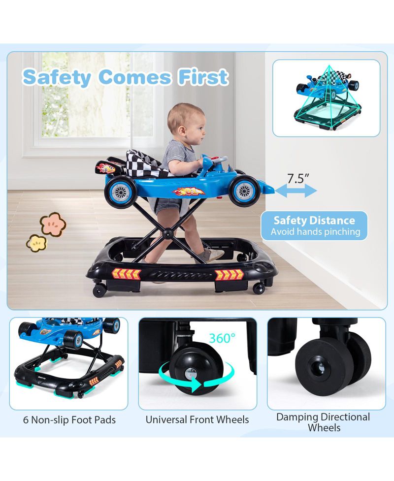 4-in-1 Foldable Baby Walker, Adjustable-Height, 4-Mode