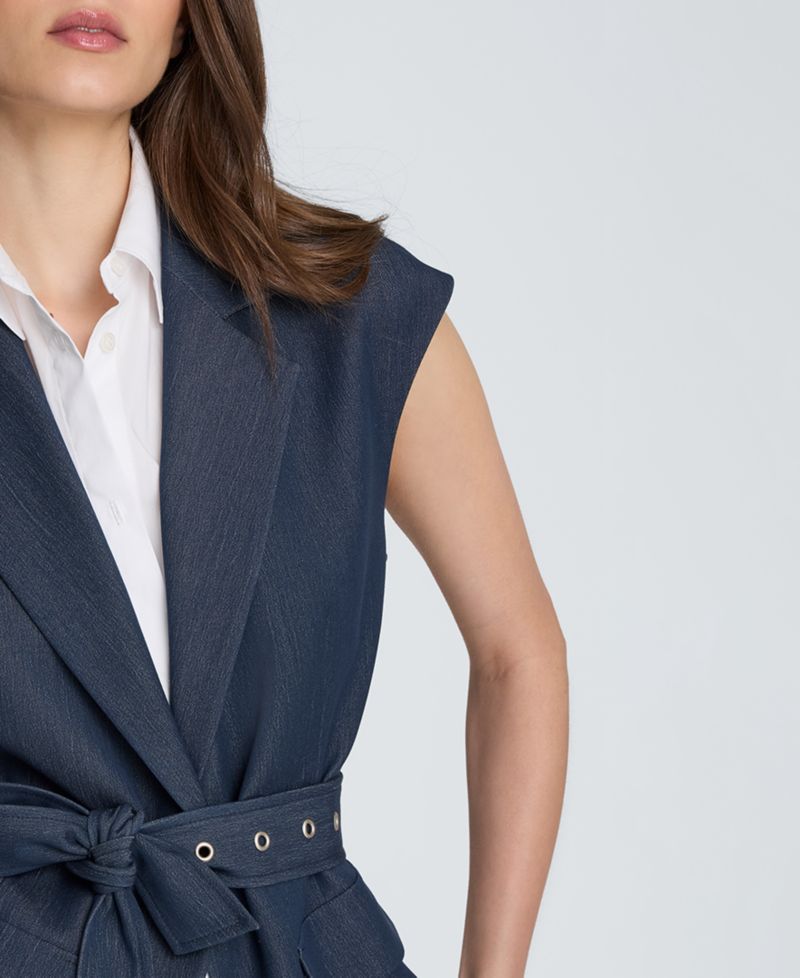 Women's Belted Notch Collar Vest with Detachable Shirt